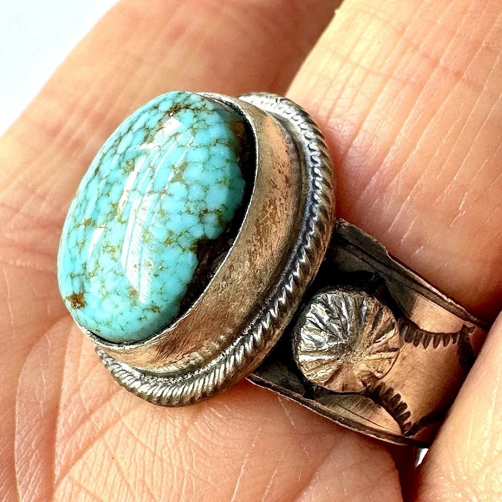 Navajo‎ Mens Sonoran Spiderweb Turquoise Ring Sz 11 Signed Tillie Jon Sterling
